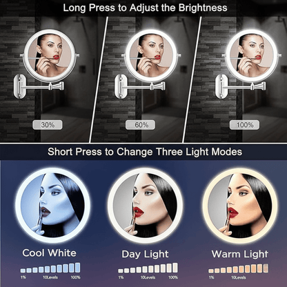 Make-up spiegel - LED Vergrotingsspiegel Draadloos en Instelbaar Licht