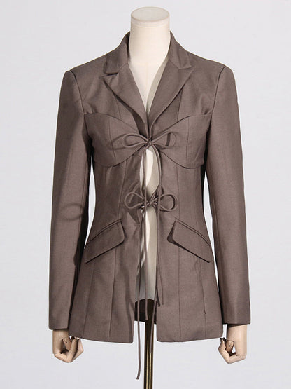 Blazer dames met striksluiting onder de borst, revers en kleppenzakken