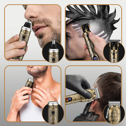4-in-1 Professionele Tondeuse Set - Complete Haartrimmer met LED-display en Accessoires
