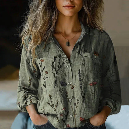 Boho vintage blouse dames - sierlijke vrouwelijke blouse met bohemian print