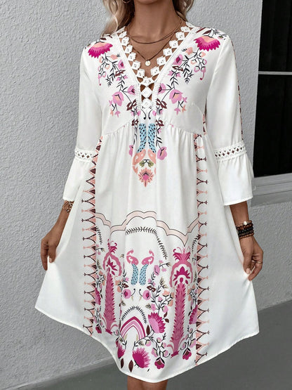 Jurk dames met borduurprint - detailfoto
