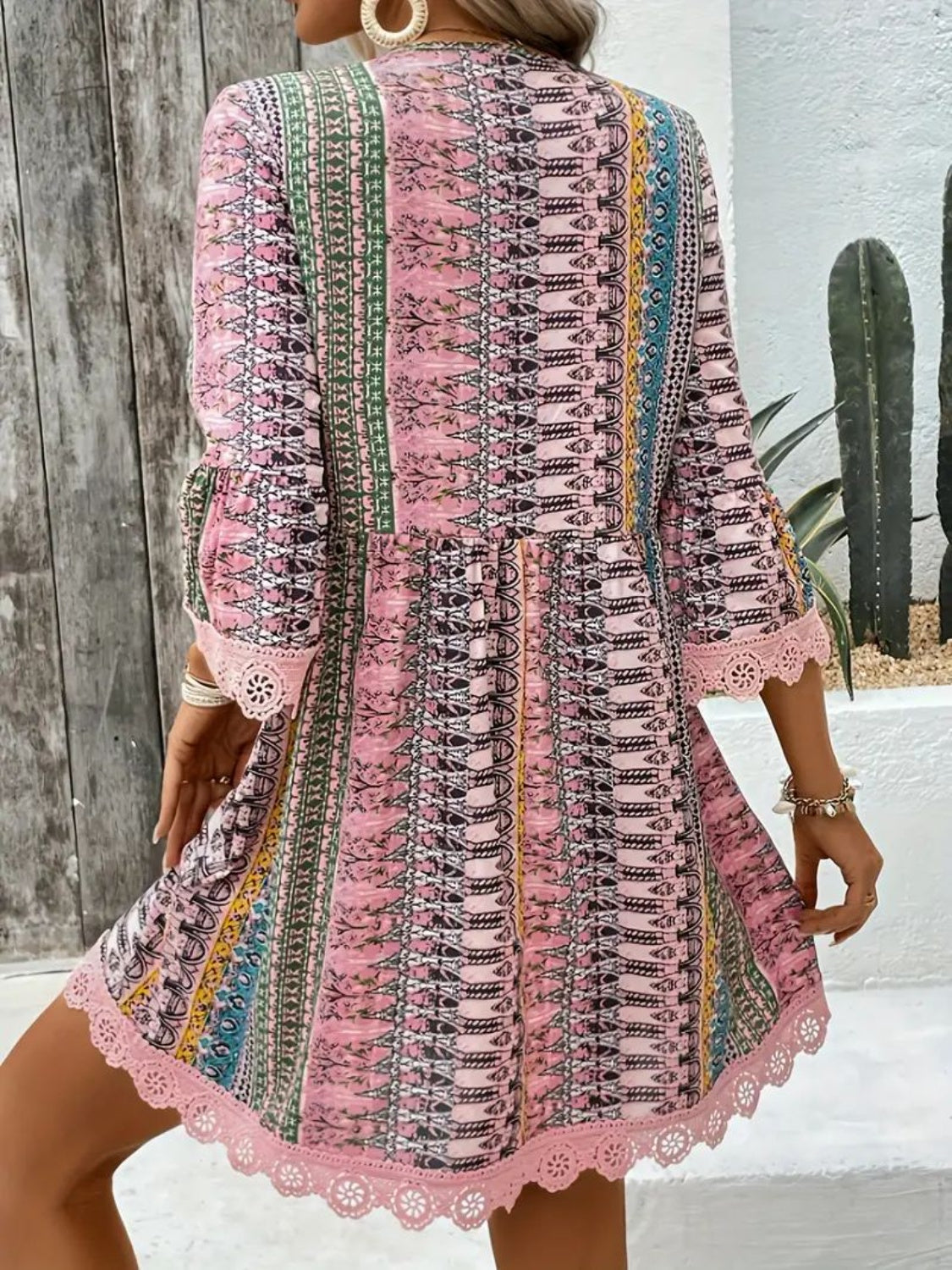 Jurk dames met kantrand en boho print - detailfoto