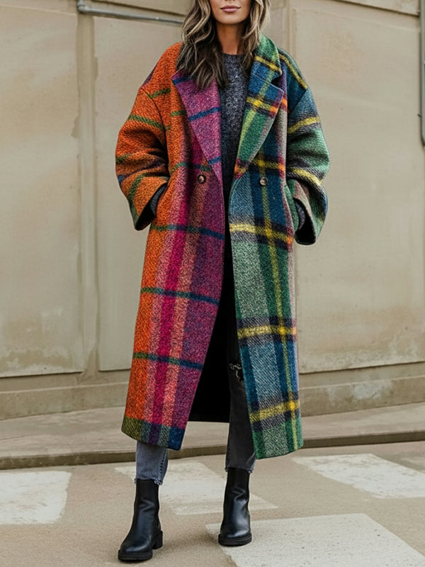 Geruite lange jas dames in heldere multicolor ruit