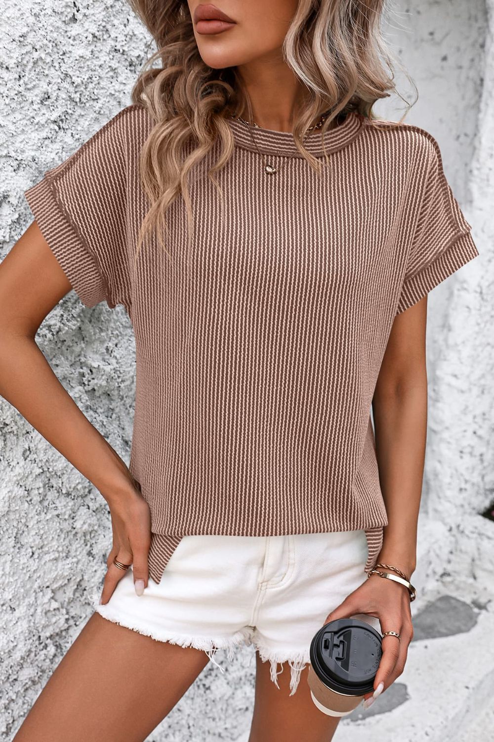 Ribshirt dames met korte mouw - detailfoto