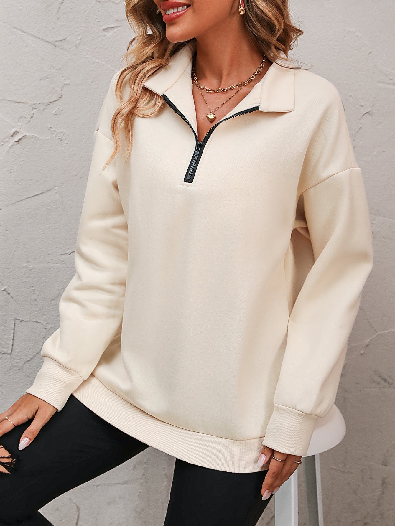Sweater dames met halve rits - detailfoto
