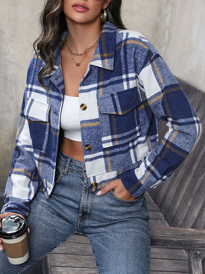 Geruit cropped jack dames met puntkraag en twee kleppenzakken
