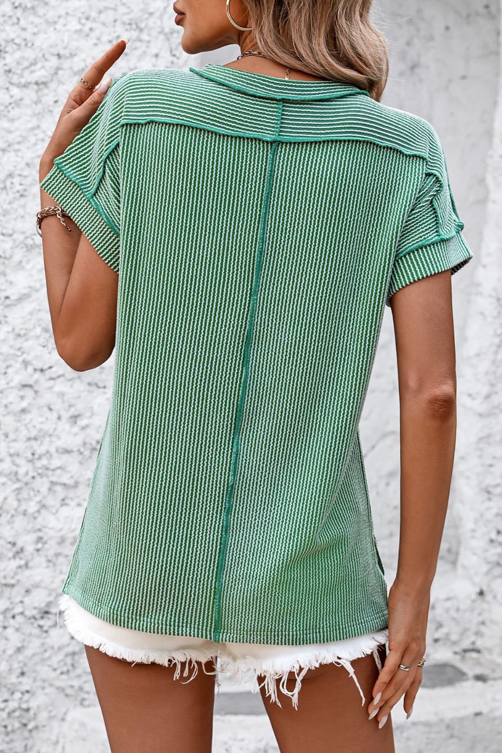 Ribshirt dames met korte mouw - detailfoto