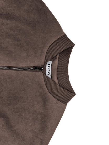 Cropped bomberjack dames in zachte koffiebruine suèdelook