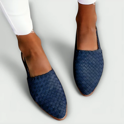 Gevlochten slingback loafers dames in marineblauw