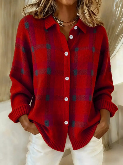 Geruit vest dames met kraag in Rood