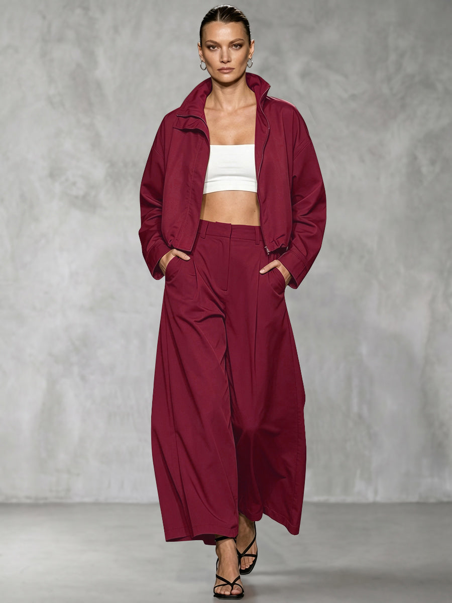 Cropped jack dames met rits, opstaande kraag en wijde mouwen