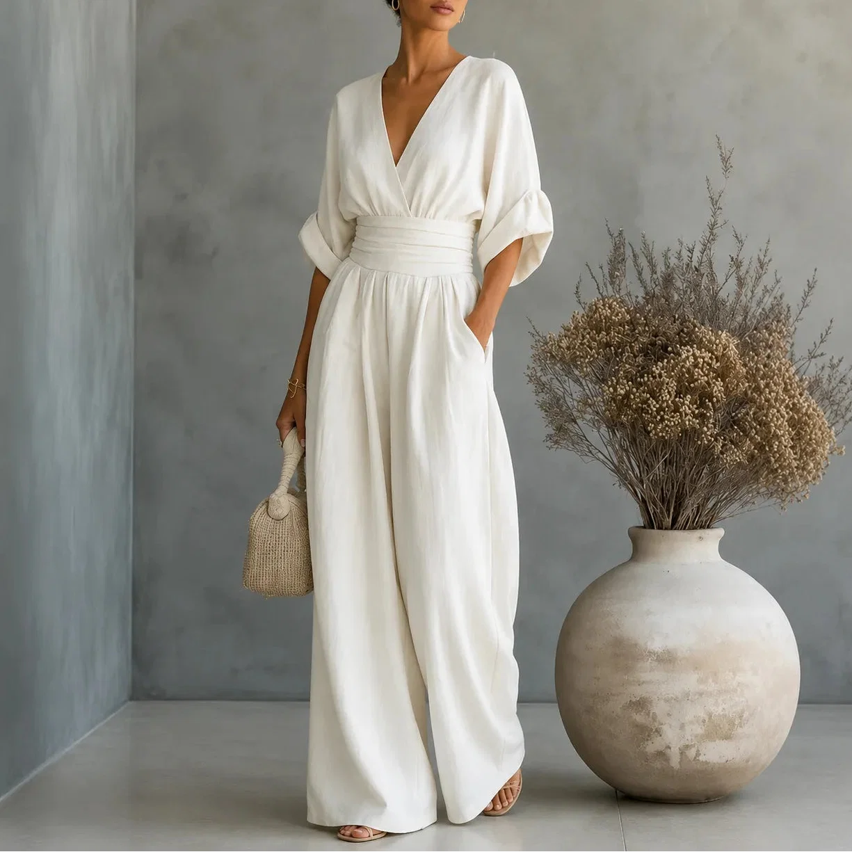 Jumpsuit dames met wijde pijp in Wit