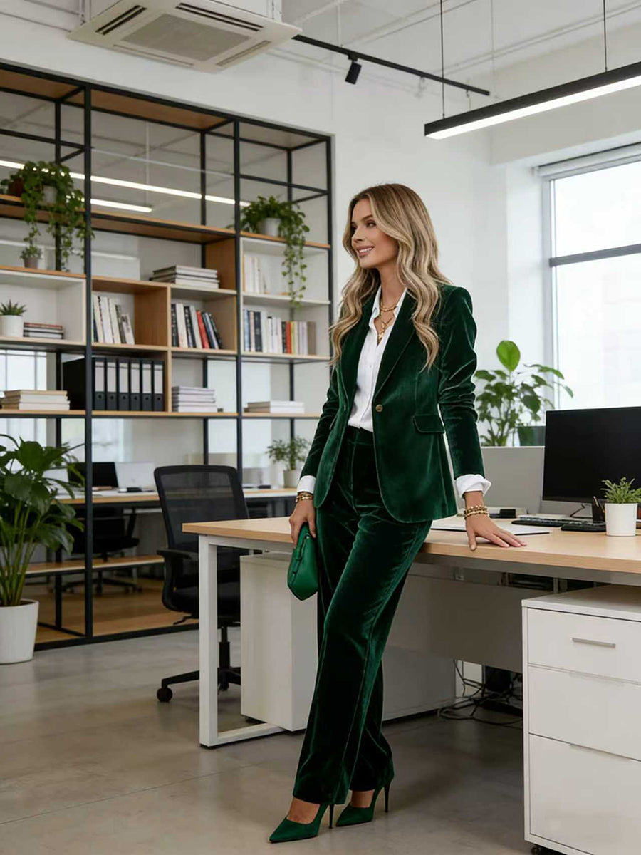 Getailleerde fluwelen blazer dames met puntrevers en één knoop