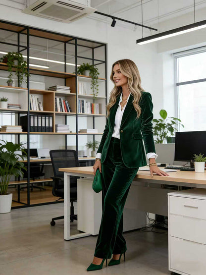 Getailleerde fluwelen blazer dames met puntrevers en één knoop