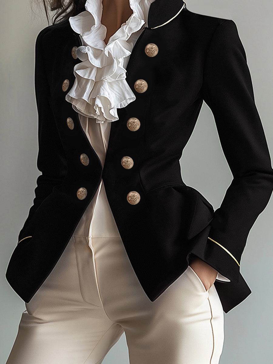 Militaire blazer dames met goudkleurige knopen en peplum