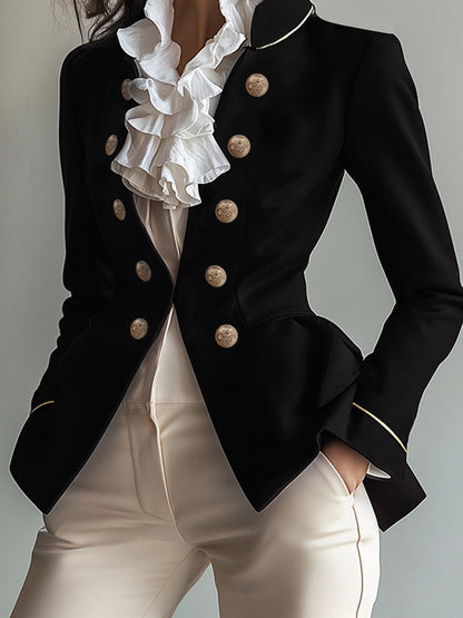Militaire blazer dames met goudkleurige knopen en peplum