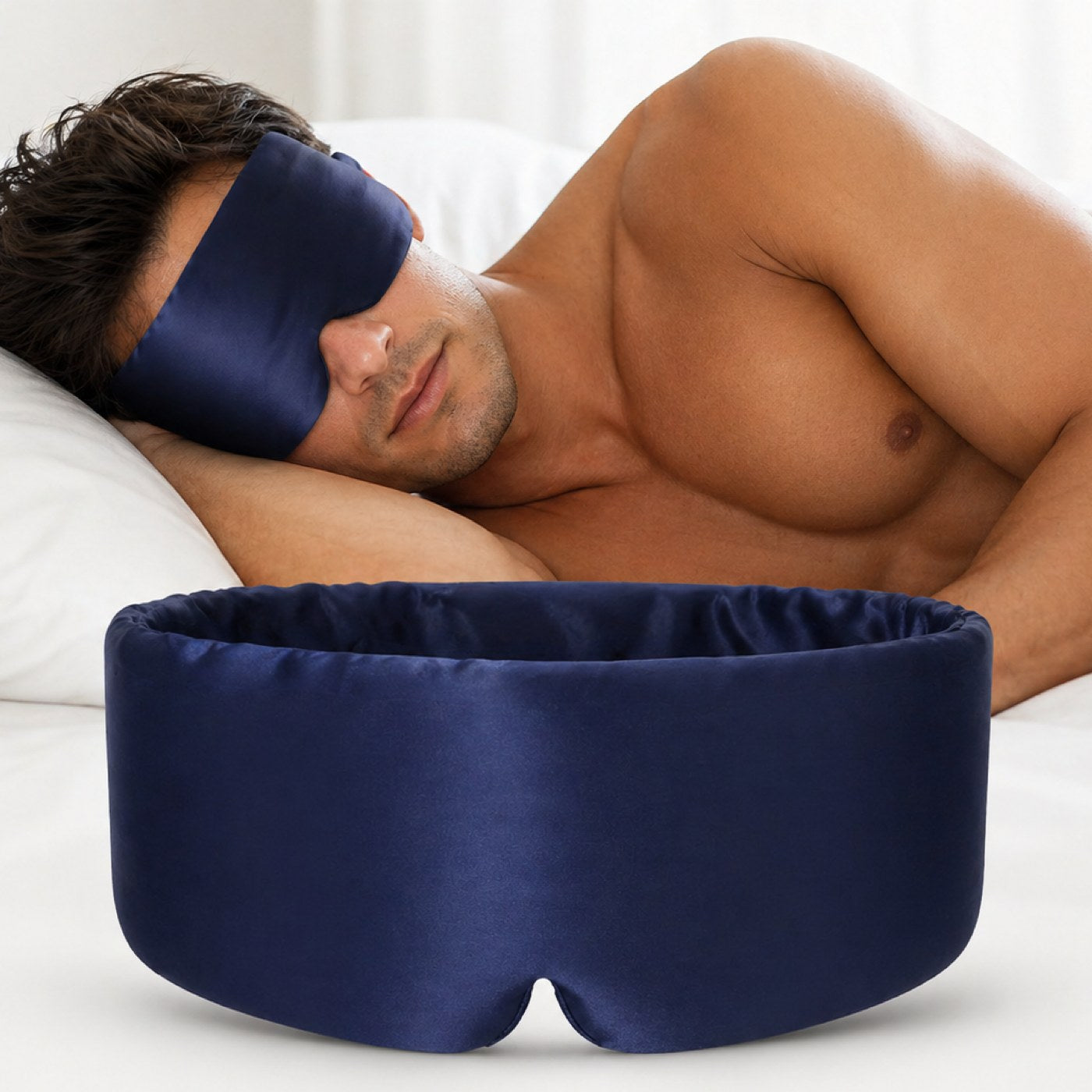 Zijden slaapmasker van moerbeizijde in marineblauw