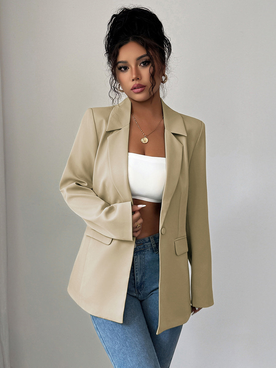Ruimvallende blazer dames met revers en twee kleppenzakken - kaki