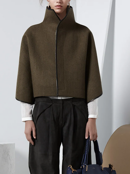 Cape jack dames cropped met hoge opstaande kraag