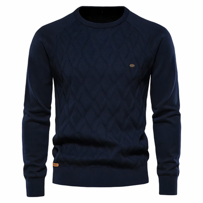 Herentrui met ingebreid ruitmotief in Marineblauw