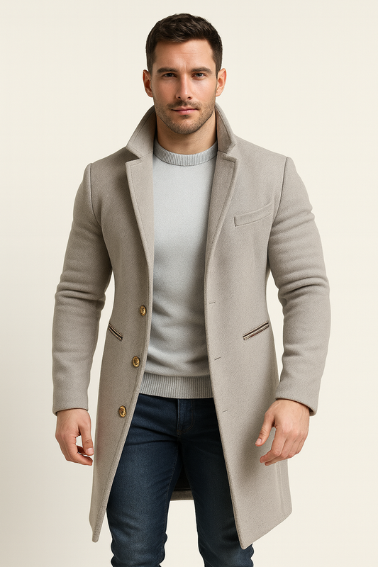 Heren Trenchcoat van Scheerwol — Tijdloos Design en Warmte voor Herfst en Winter