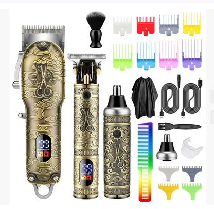 4-in-1 Professionele Tondeuse Set - Complete Haartrimmer met LED-display en Accessoires