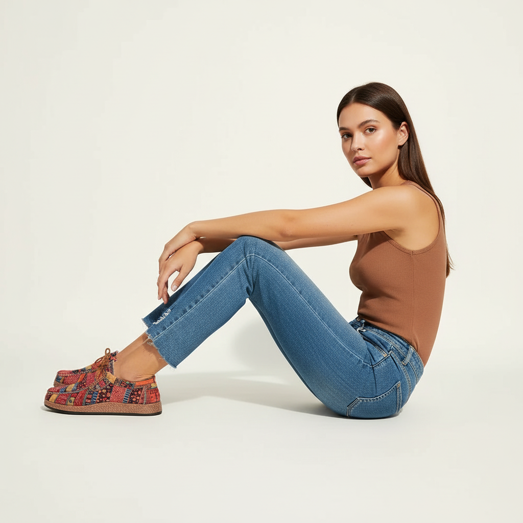 Sneakers dames met patchworkprint - draagbeeld