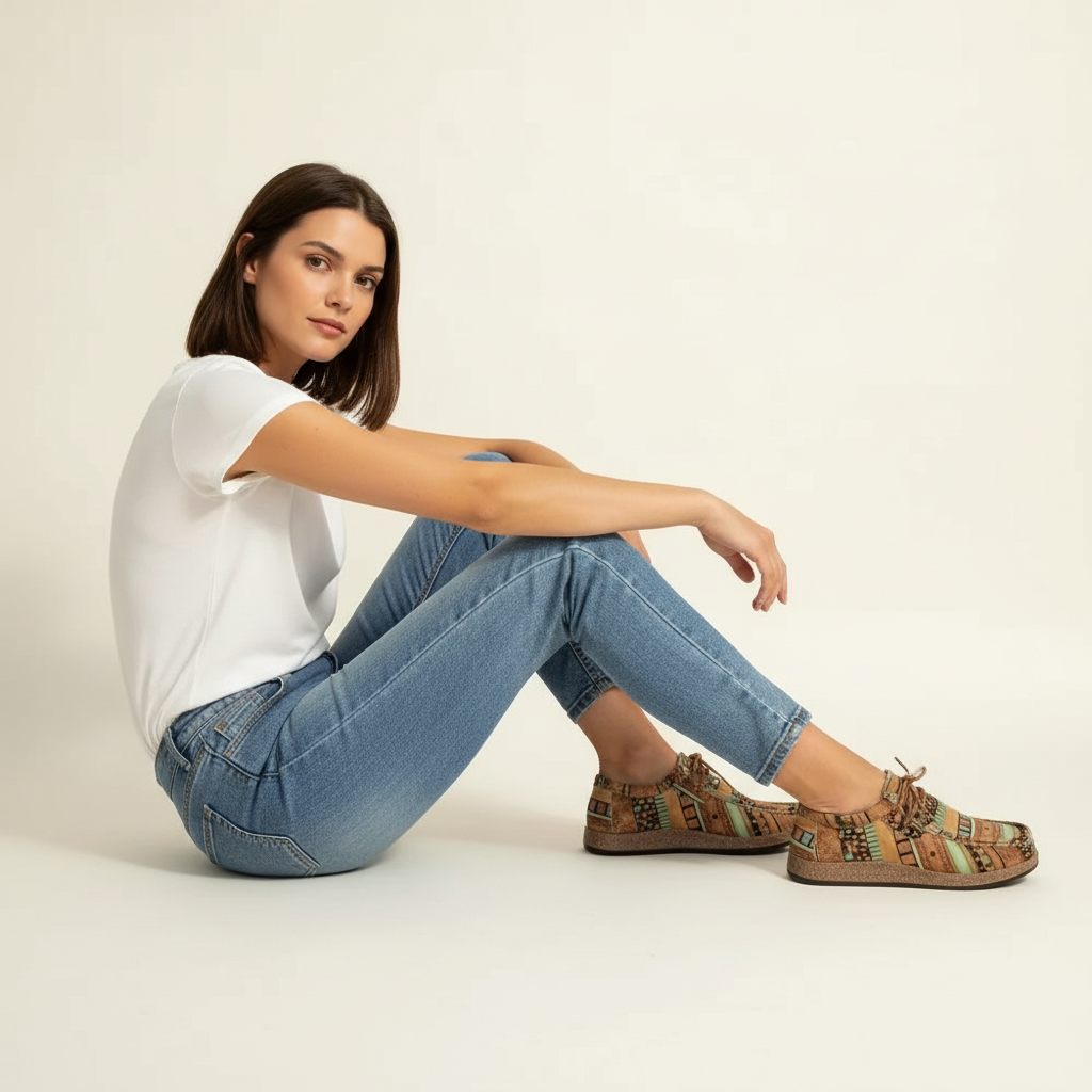 Sneakers dames met patchworkprint - draagbeeld
