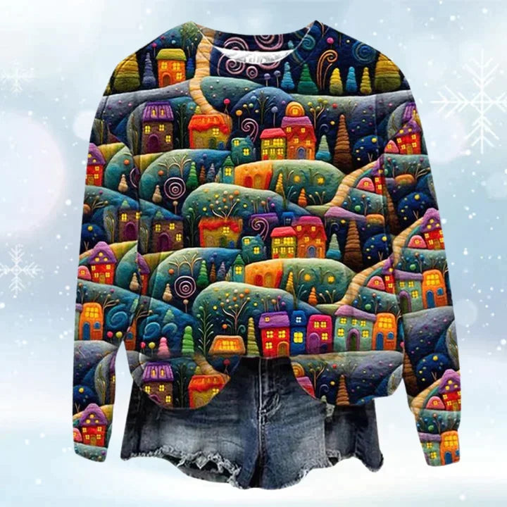 Kersttrui heren met all-over print in Dorpjes