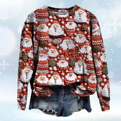 Kersttrui heren met all-over print in Kerstmannen rood