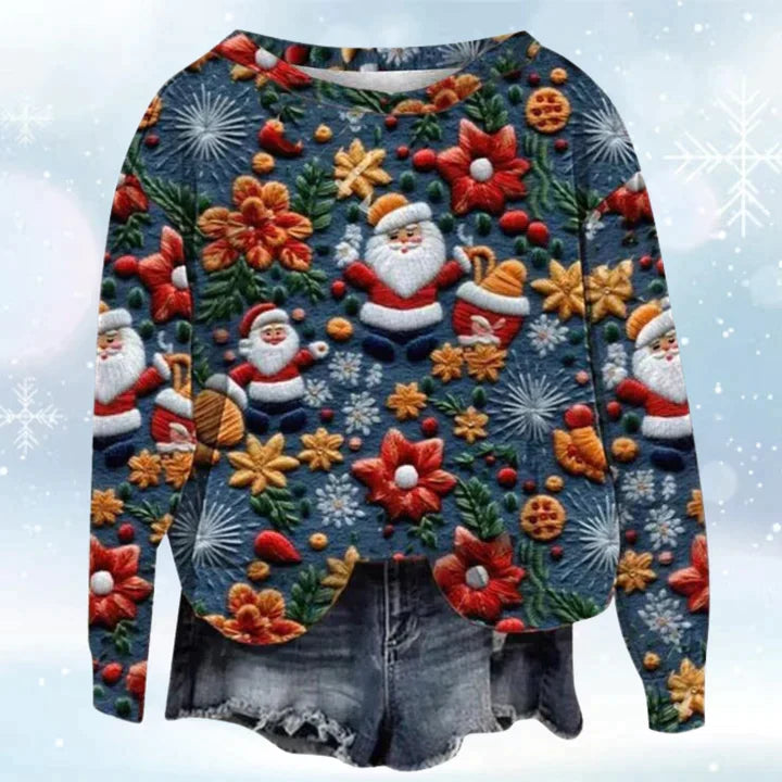 Kersttrui heren met all-over print in Bloemen donkerblauw