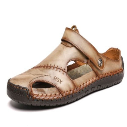 Leren sandalen heren met gesloten neus in khaki