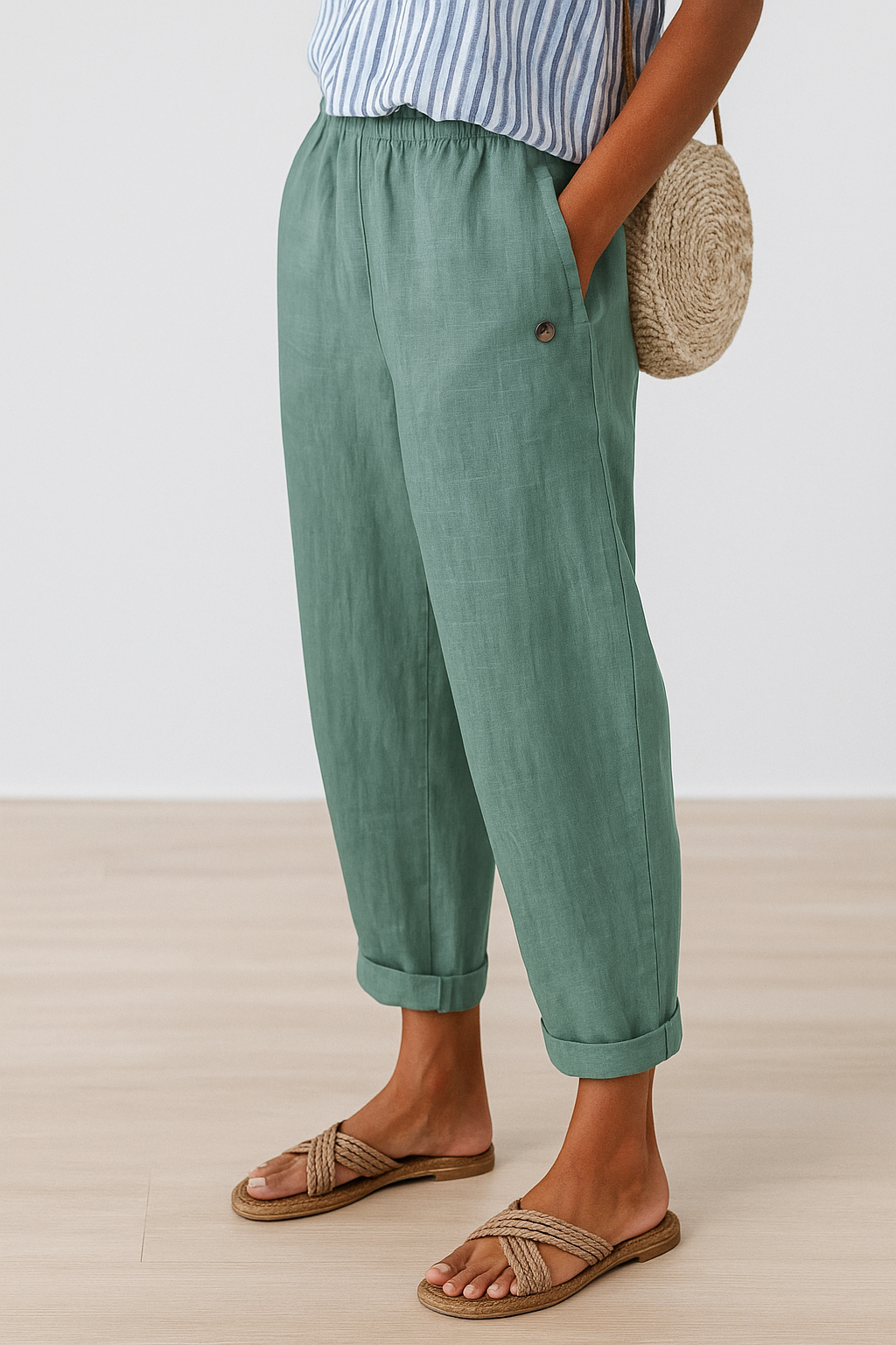 Stijlvolle dames broek lichtgroen - vrouwelijk silhouet