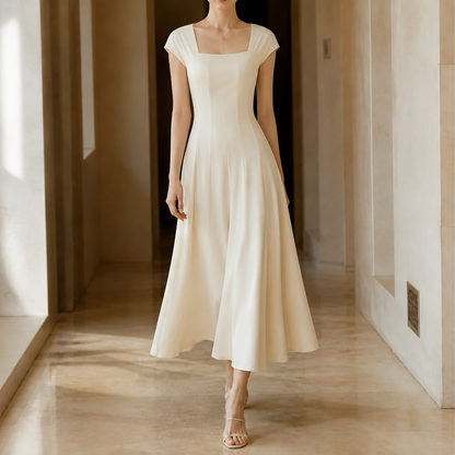 Midi-jurk dames met vierkante hals - detailfoto