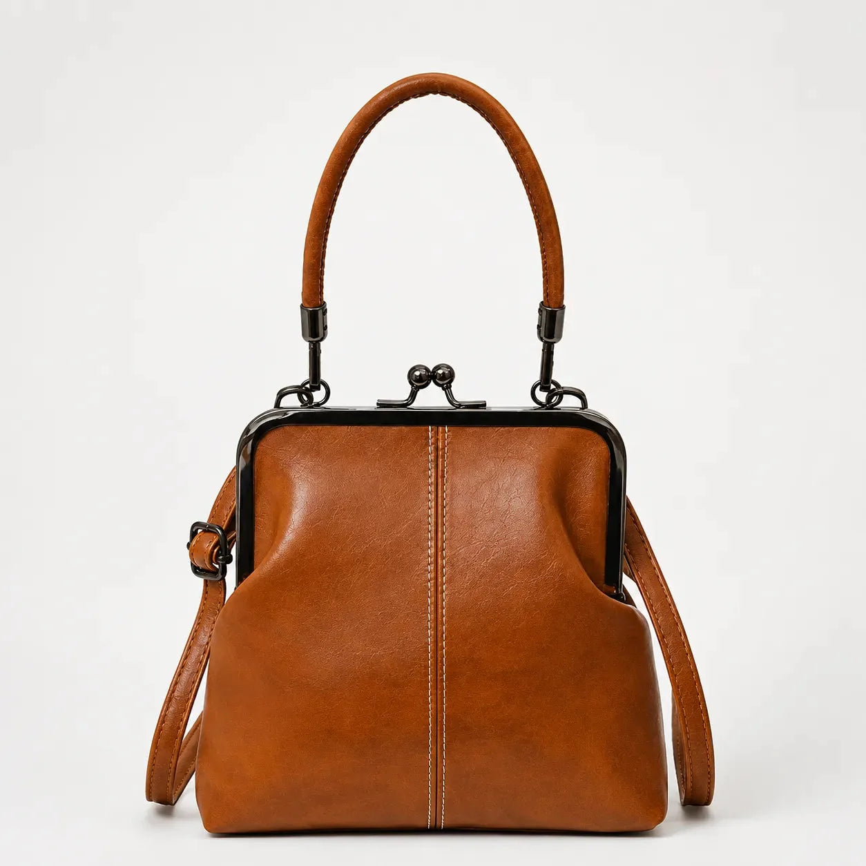 Crossbody tas dames met knipsluiting in Cognac