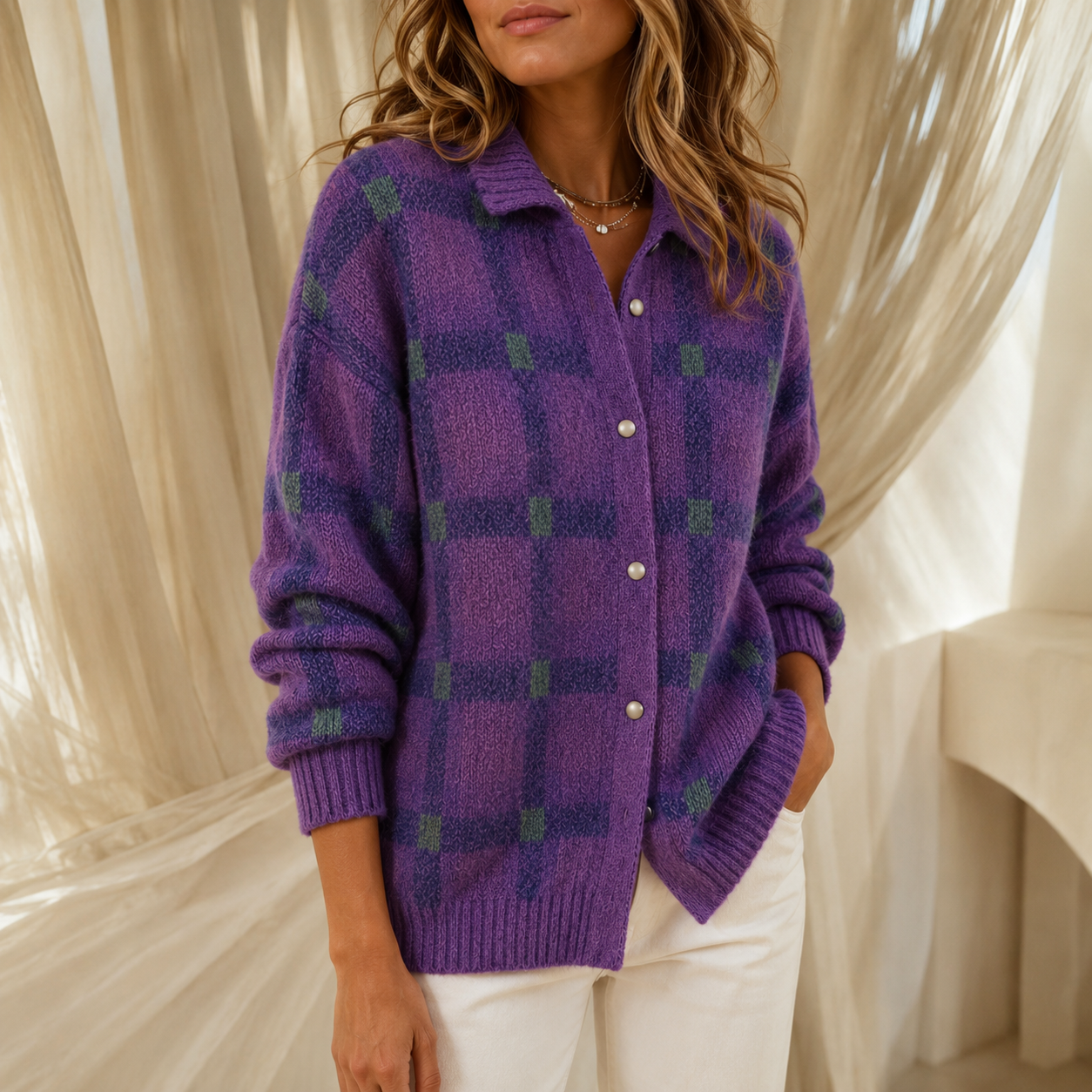 Oversized vest dames met kraag in Paars