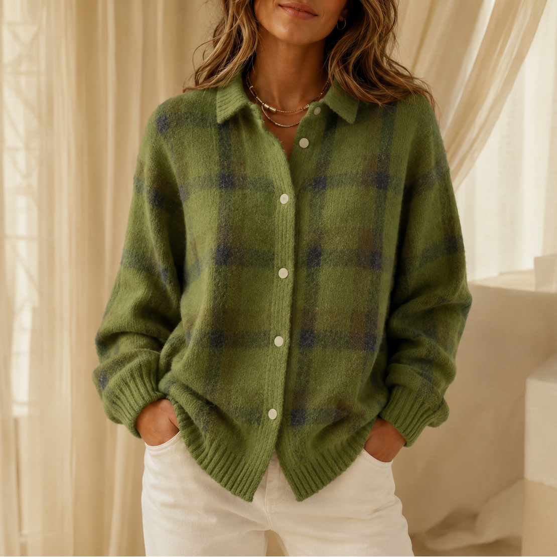 Oversized vest dames met kraag in Groen