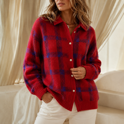 Oversized vest dames met kraag in Rood