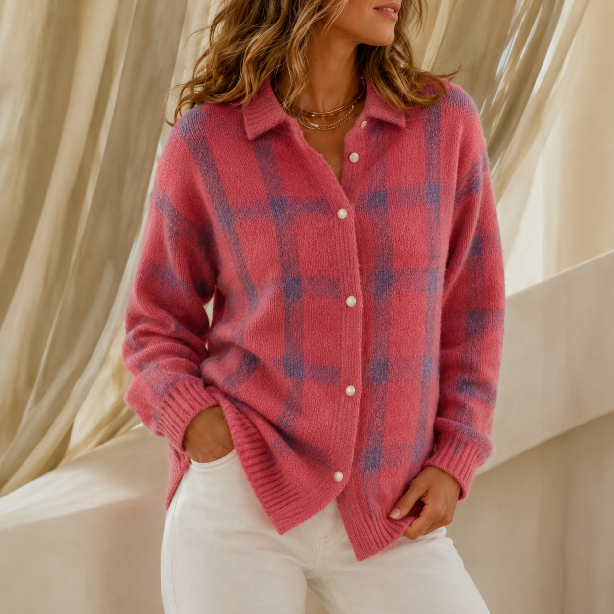 Oversized vest dames met kraag in Roze