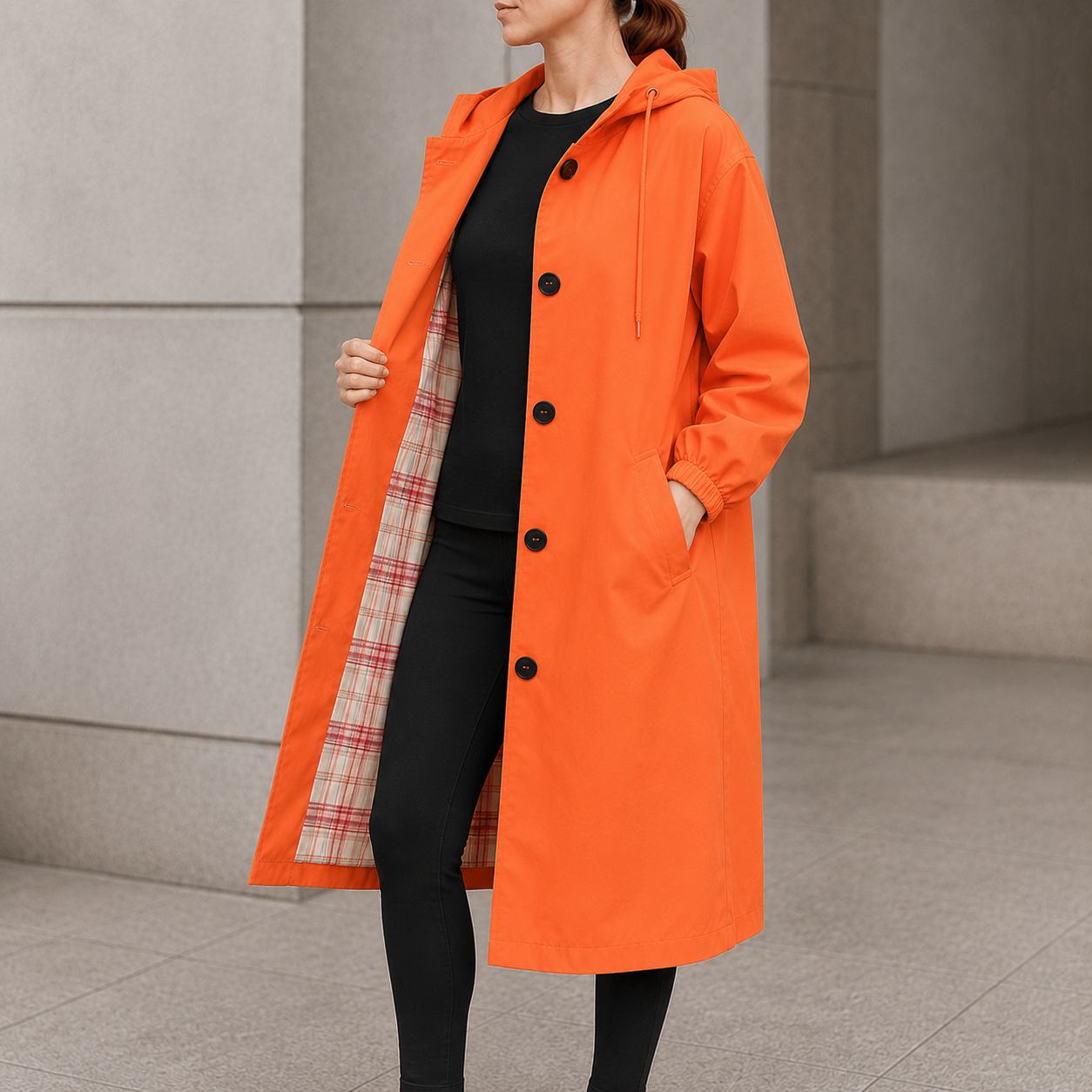 Lange jas dames met capuchon in Oranje