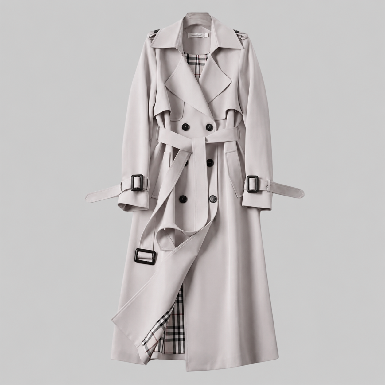 Trenchcoat dames grijs - elegante lange jas met getailleerde snit