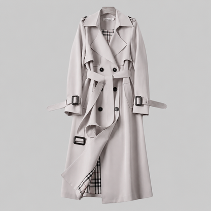 Trenchcoat dames grijs - elegante lange jas met getailleerde snit