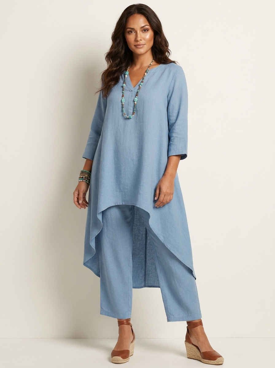 Tuniek set dames in jeansblauw