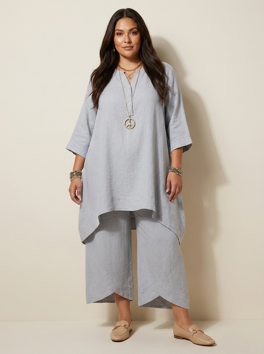 Tuniek set dames in lichtgrijs