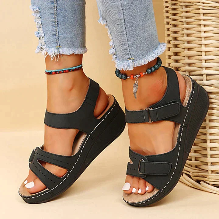 Comfort sandalen dames sleehak in zwart