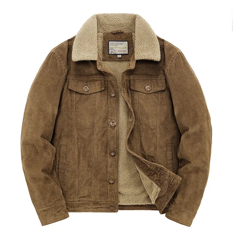 Ribfluwelen jack heren met teddyvoering in Camel