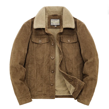 Ribfluwelen jack heren met teddyvoering in Camel
