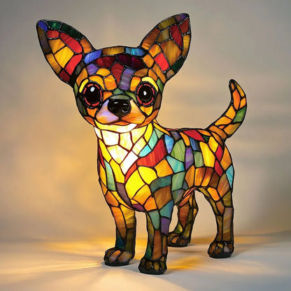 Lichtgevende Hond Lamp Glas-in-Lood – Handgemaakt en Sfeervol Cadeau voor Hondenliefhebbers