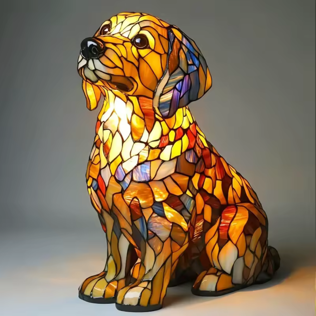 Lichtgevende Hond Lamp Glas-in-Lood – Handgemaakt en Sfeervol Cadeau voor Hondenliefhebbers