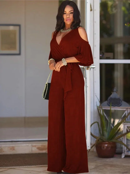 Jumpsuit dames met wijde pijp in Bordeaux